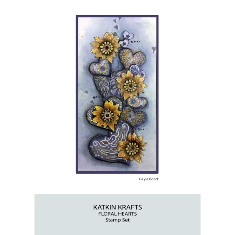 Katkin Krafts Cœurs Floraux 6 po x 8 po Ensemble de Tampons Transparents