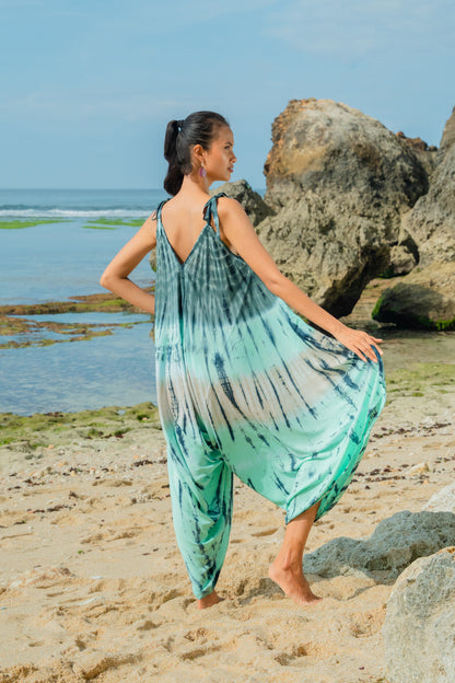 Tie Dye Stripe Romper - Turquoise & Grey
