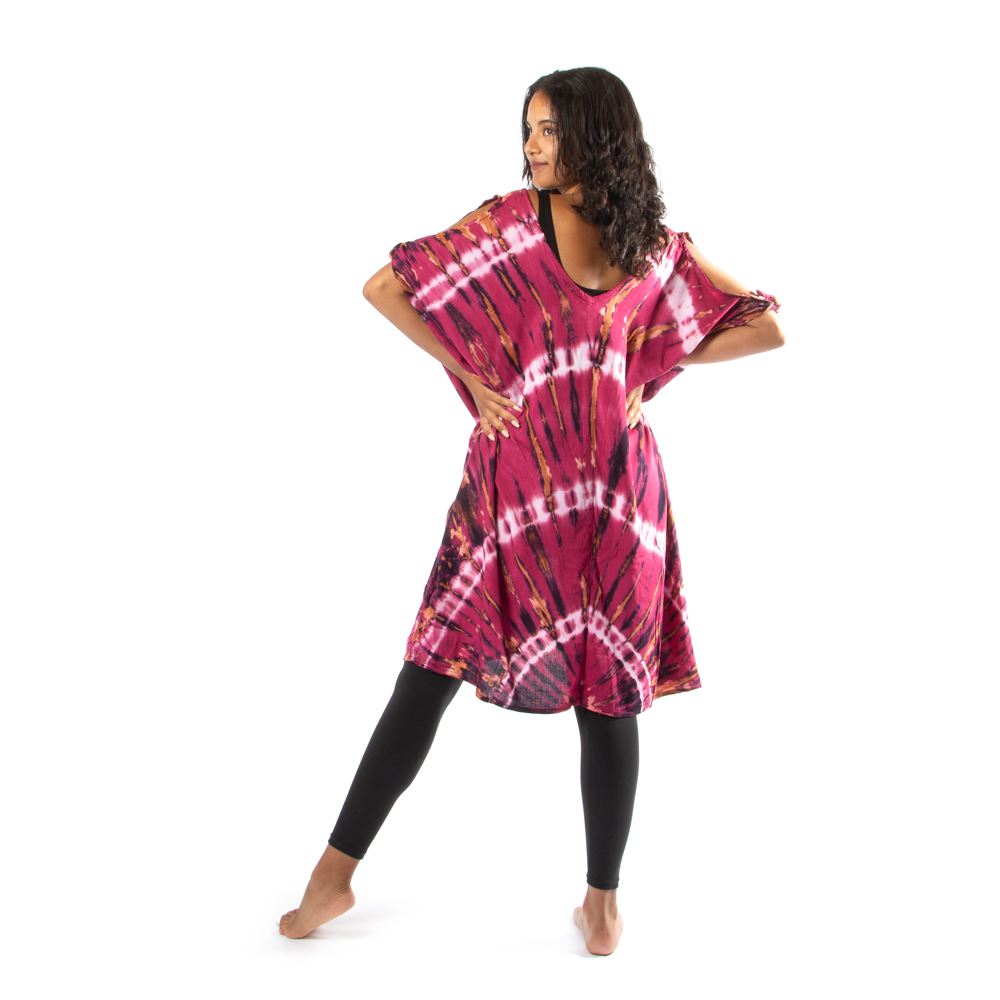 Purple Hippie Tie Dye Tie Shoulder Kaftan
