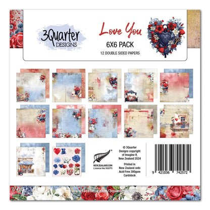 Bloc de papiers 3Quarter Designs Love You 15x15 cm