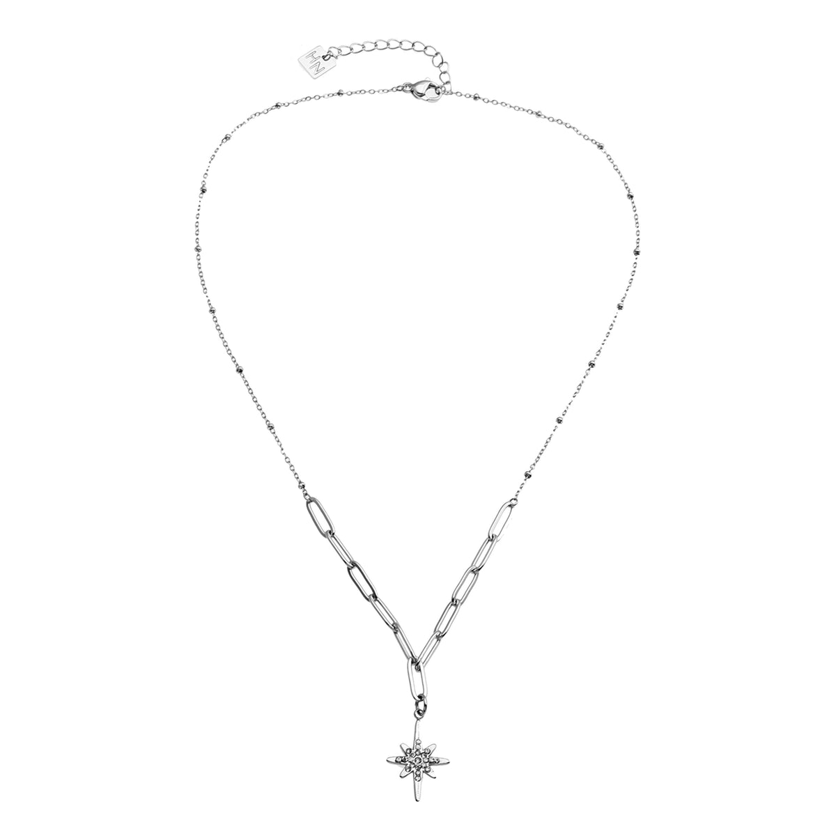 MALVINA Mix Silver Chain with Zirconia Studded Star Pendant