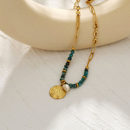 MEDELLIN: Contemporary Link Chain With AFRICAN TOURQUOISE Beads and a Duo of Pendants