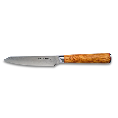 Couteau de cuisine Ginza Steel MIA 12, 13 cm – Acier Damas AUS10, 67 couches, manche en bois d'olivier