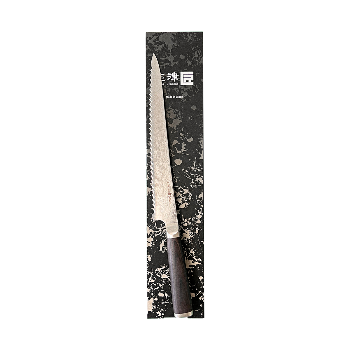 Trancheuse à pain Miyako SUS 240mm | Lame en acier Damas 33 couches – Fabriquée au Japon