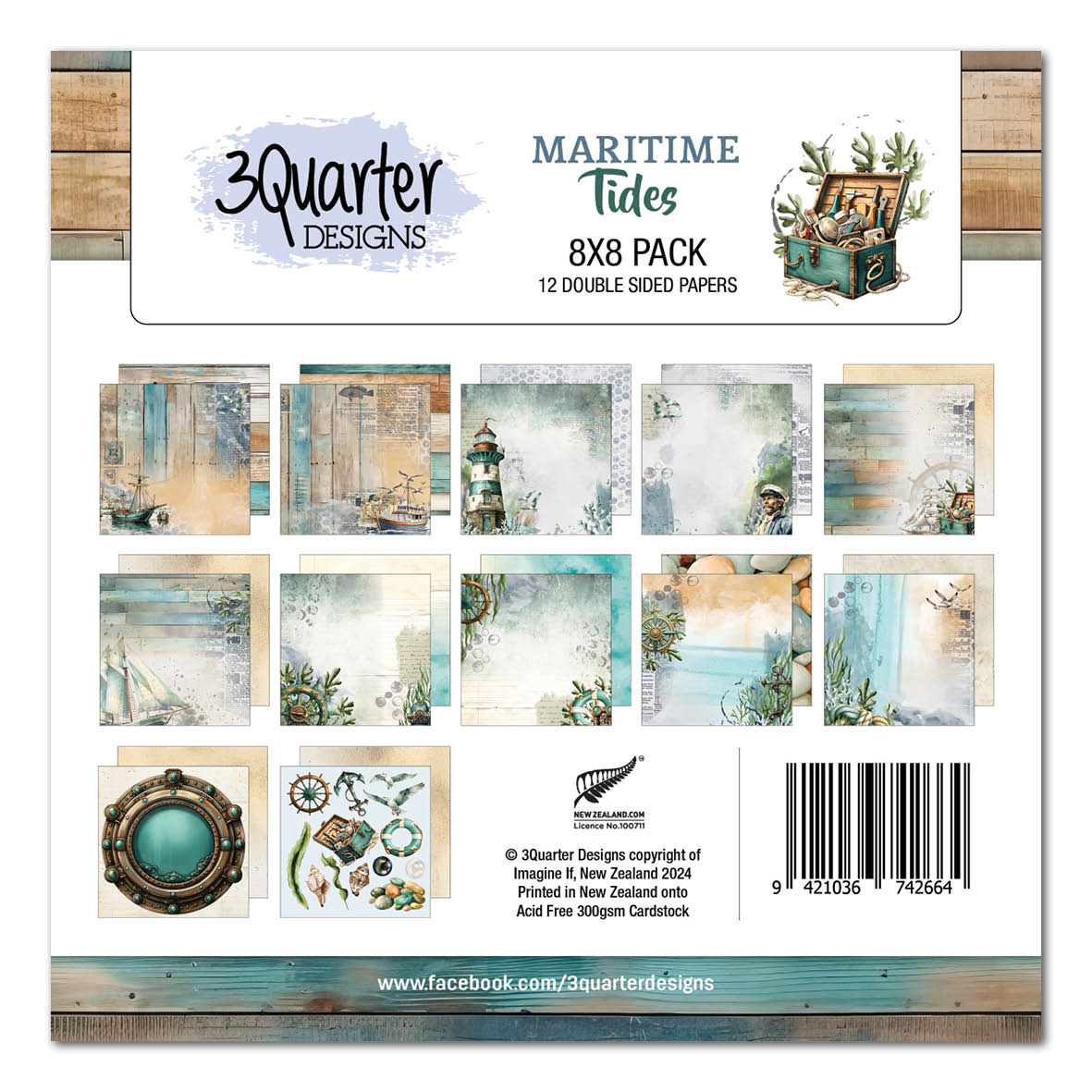 3Quarter Designs Blocs de papiers Marées Maritimes 8x8
