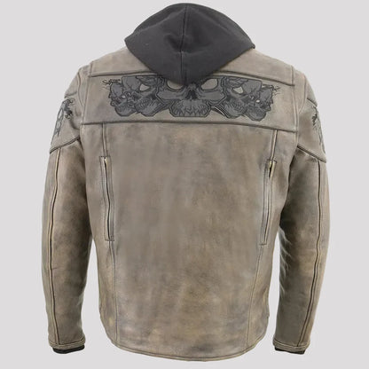 Milwaukee Leather Men's Crossover Scooter Jacket w/ Reflective Skulls & Full Sleeve Removable Hoodie