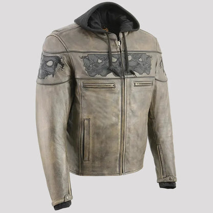 Milwaukee Leather Men's Crossover Scooter Jacket w/ Reflective Skulls & Full Sleeve Removable Hoodie