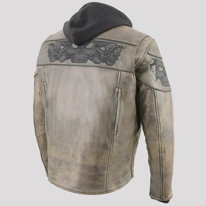 Milwaukee Leather Men's Crossover Scooter Jacket w/ Reflective Skulls & Full Sleeve Removable Hoodie