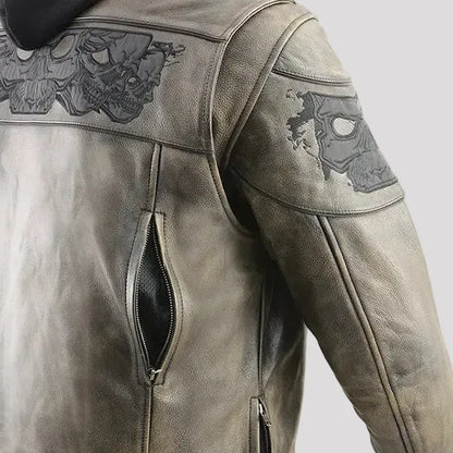 Milwaukee Leather Men's Crossover Scooter Jacket w/ Reflective Skulls & Full Sleeve Removable Hoodie