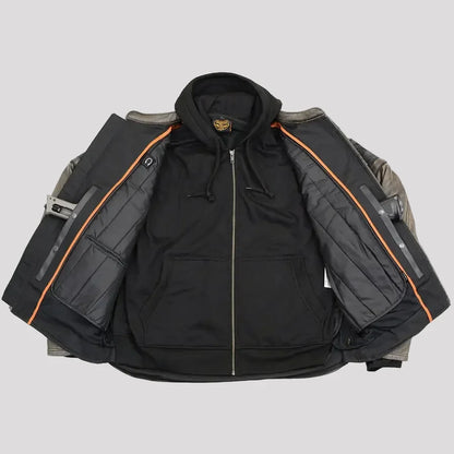 Milwaukee Leather Men's Crossover Scooter Jacket w/ Reflective Skulls & Full Sleeve Removable Hoodie