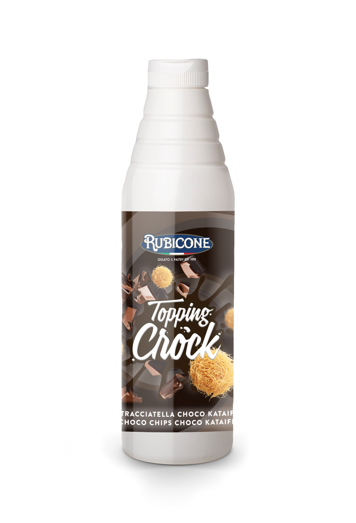 Dubai Chocolate Chips Kunafa Kataifi Topping with Pieces (Dubai Chocolate Topping) - 0.85 KG Squeeze Bottle - Stracciatella Choco Kataifi Crock Topping - Rubicone Canada - Ships Free Within Canada on Orders Above CAD $199