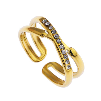 Bague MAZTA double croisée empilée ornée de zircone