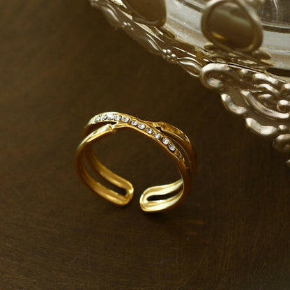 Bague MAZTA double croisée empilée ornée de zircone