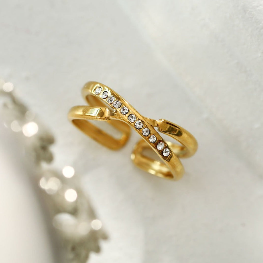 Bague MAZTA double croisée empilée ornée de zircone