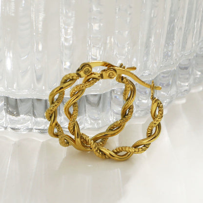 Boucles d'oreilles créoles torsadées texturées BARBARA Gold