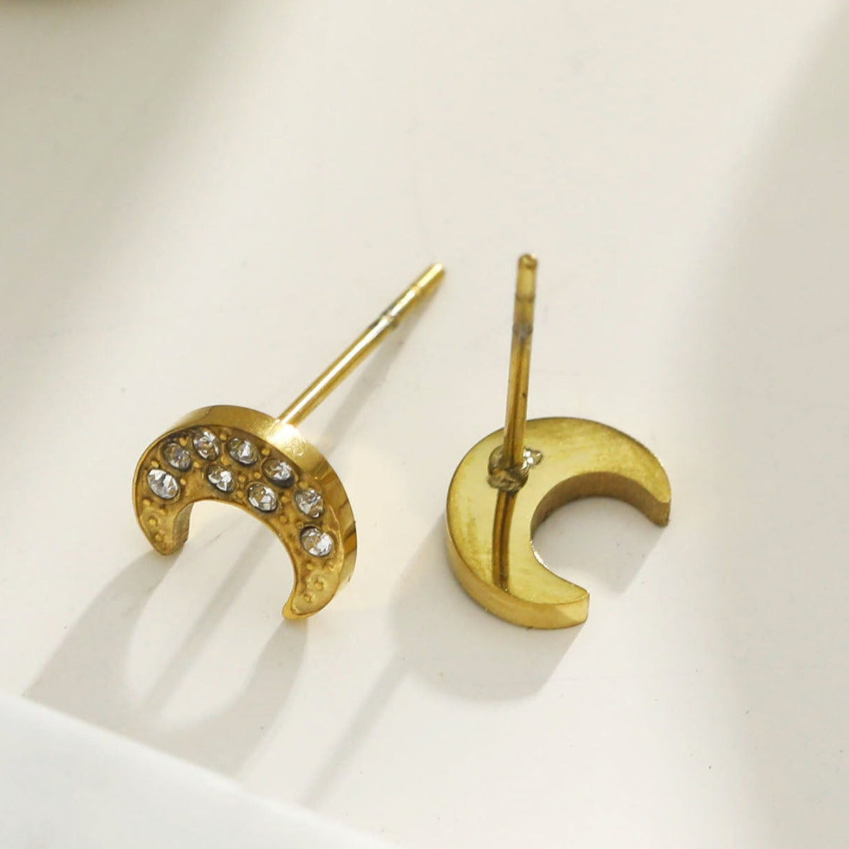 AISLEY Crescent Moon Stud Earrings Embellished with Zirconia Gemstones