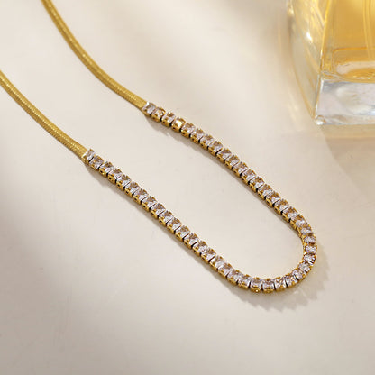 MESTIA: Combo Necklace with Snake-Skin Textured & Tennis Chains