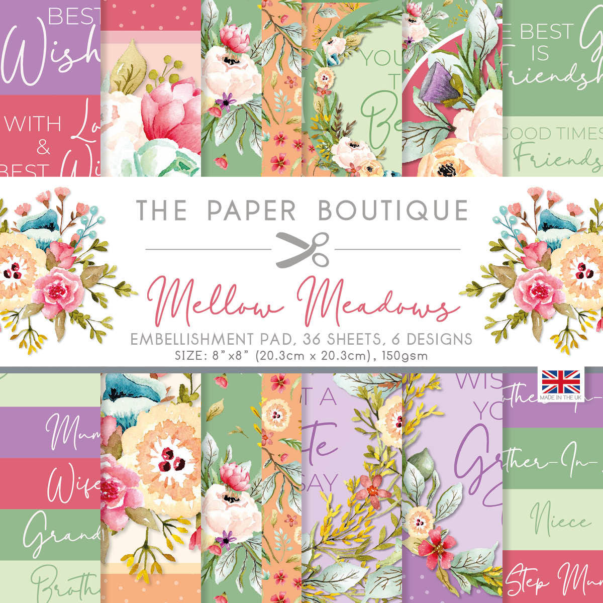 The Paper Boutique Mellow Meadows Bloc d'embellissements 20,3x20,3 cm