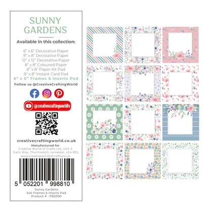 The Paper Boutique Sunny Gardens Cadres et Papiers Inserts pour 15,24 cm x 15,24 cm