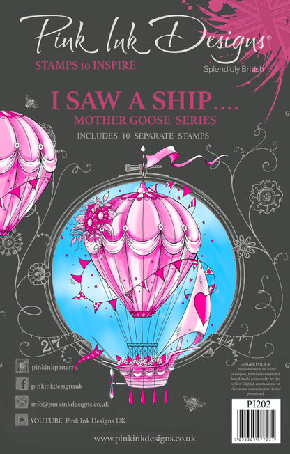Pink Ink Designs J'ai Vu un Bateau... Set de Tampons Transparents 6" x 8"