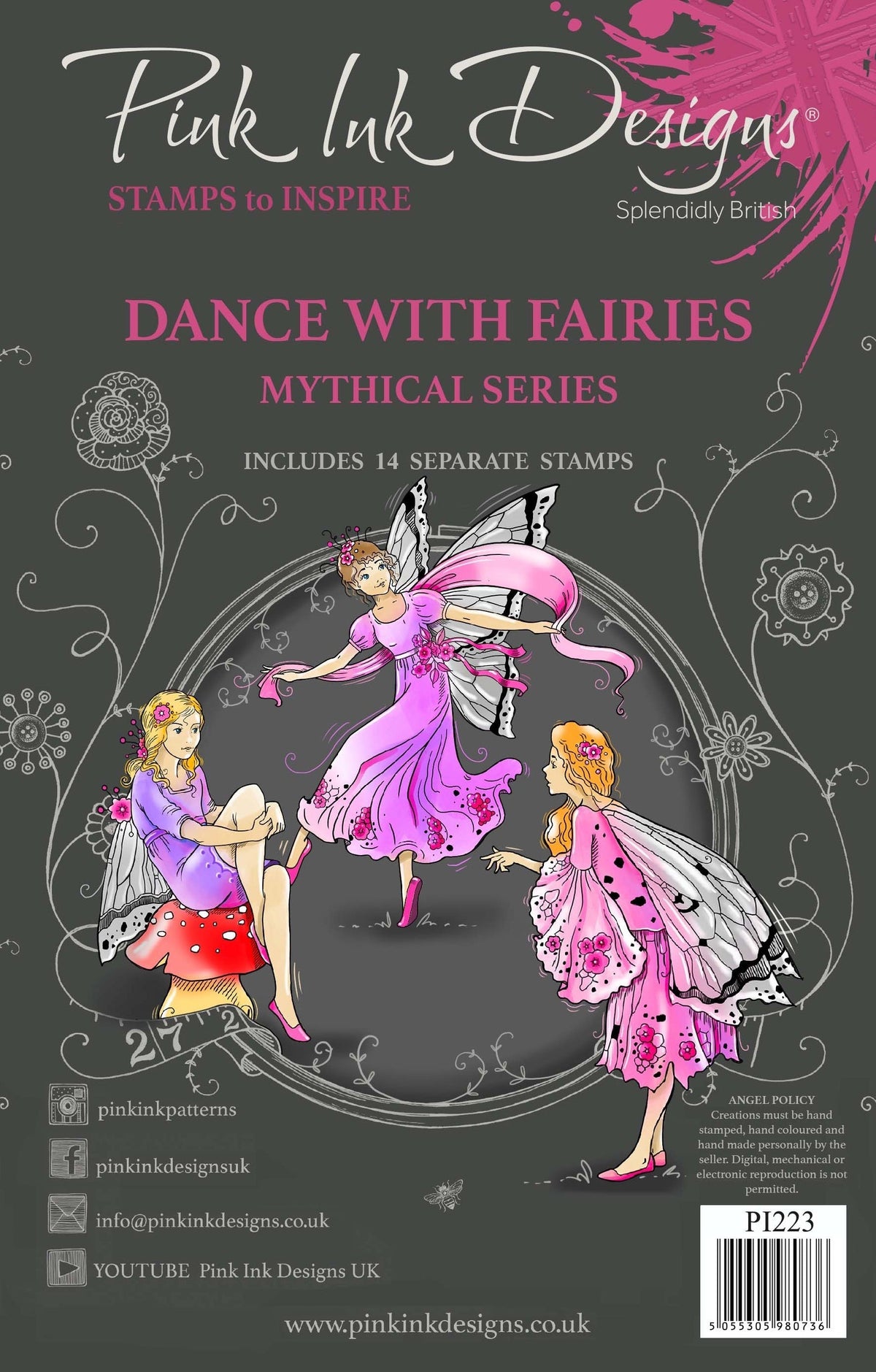 Tampon transparent Pink Ink Designs Dance With Fairies 6 po x 8 po