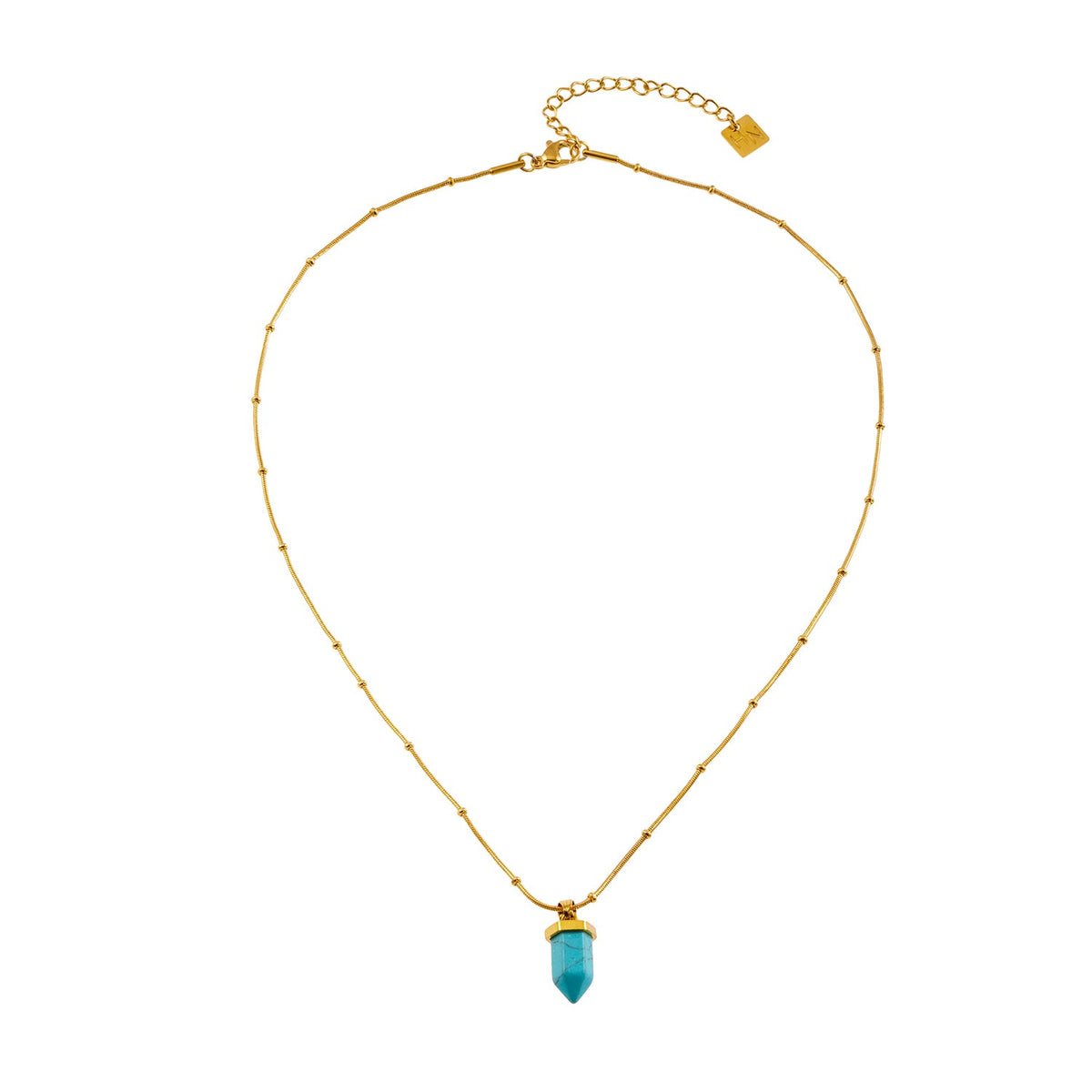 PIPPA : Collier en pierre turquoise africaine, pendentif monté sur une chaîne perlée texturée peau de serpent