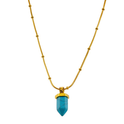 PIPPA : Collier en pierre turquoise africaine, pendentif monté sur une chaîne perlée texturée peau de serpent