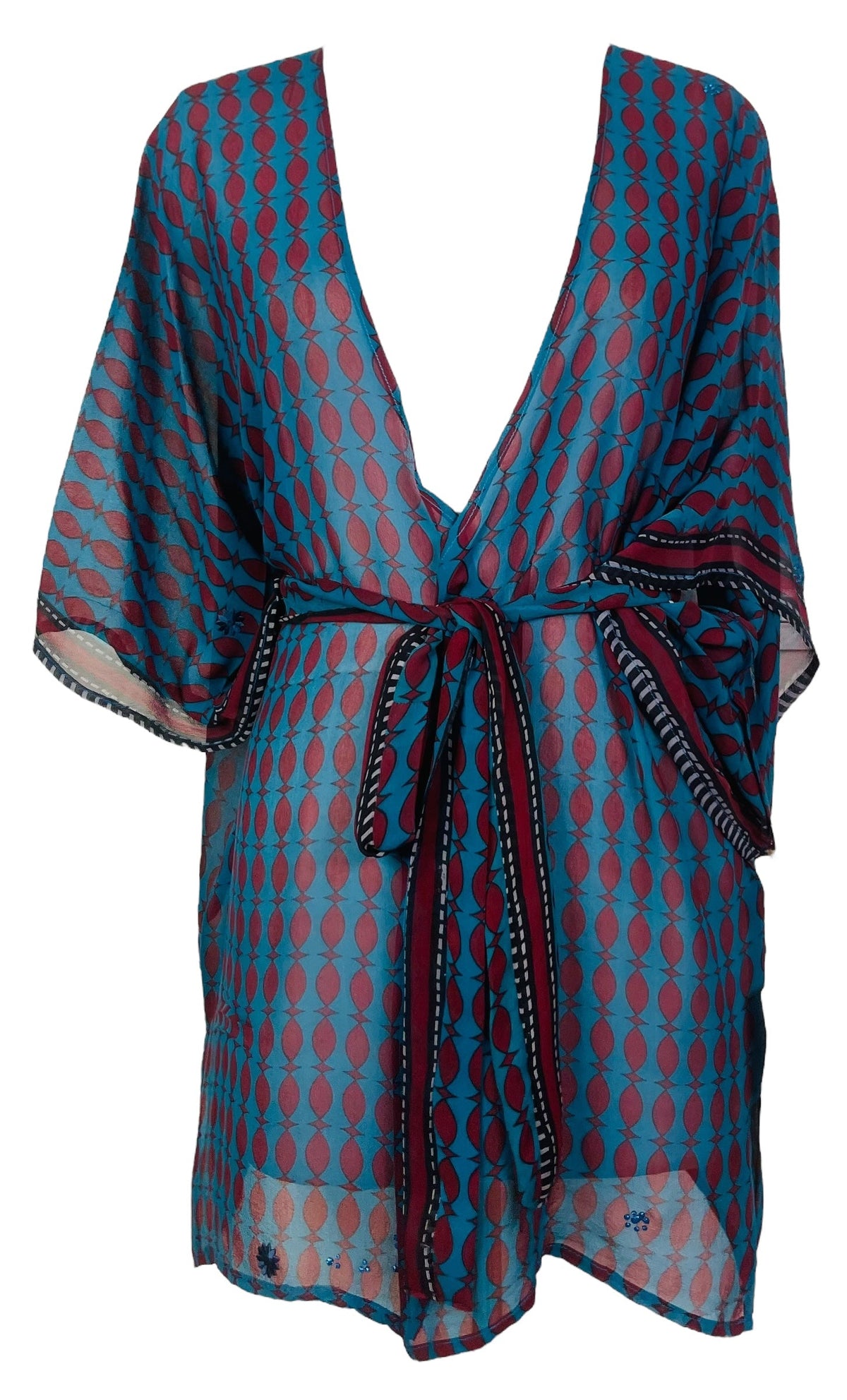 PRG7494 Veste à manches kimono en pure soie Sheer Avatar avec ceinture