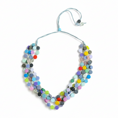 Collier disque en résine et perles de verre