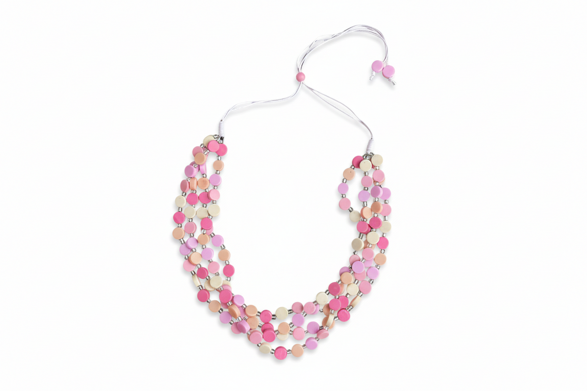 Collier disque en résine et perles de verre