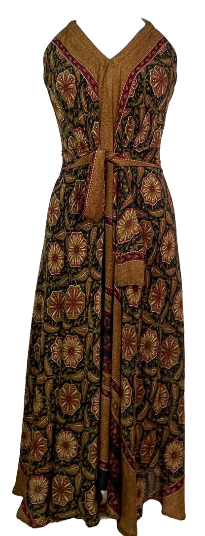 PRC7668 Robe longue Avatar en pure soie avec ceinture