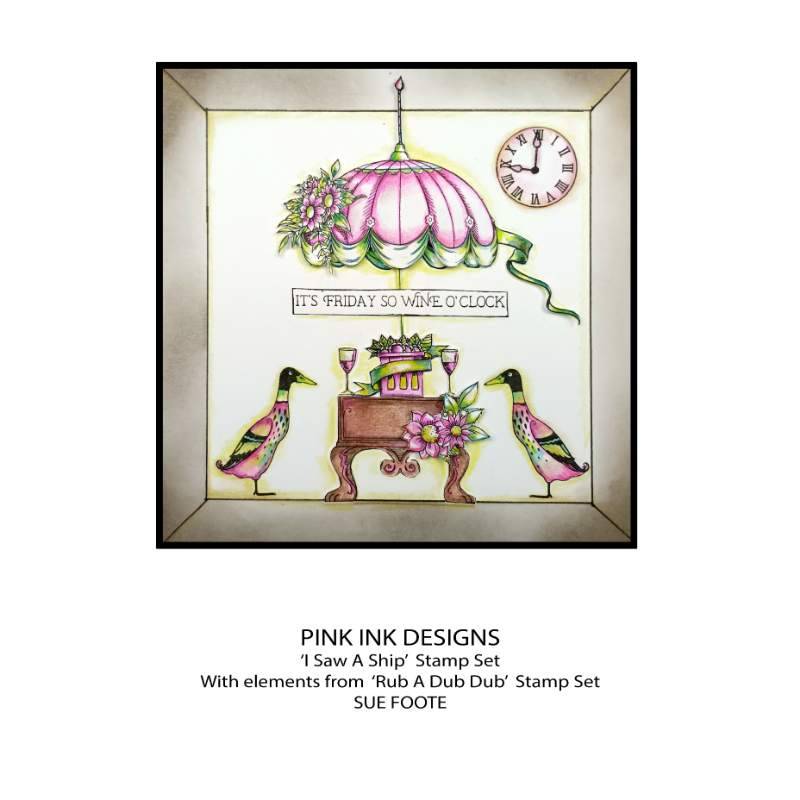 Pink Ink Designs J'ai Vu un Bateau... Set de Tampons Transparents 6" x 8"