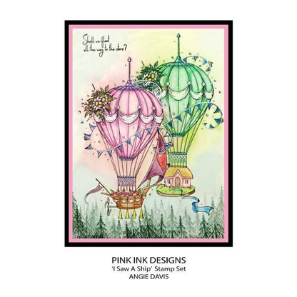 Pink Ink Designs J'ai Vu un Bateau... Set de Tampons Transparents 6" x 8"