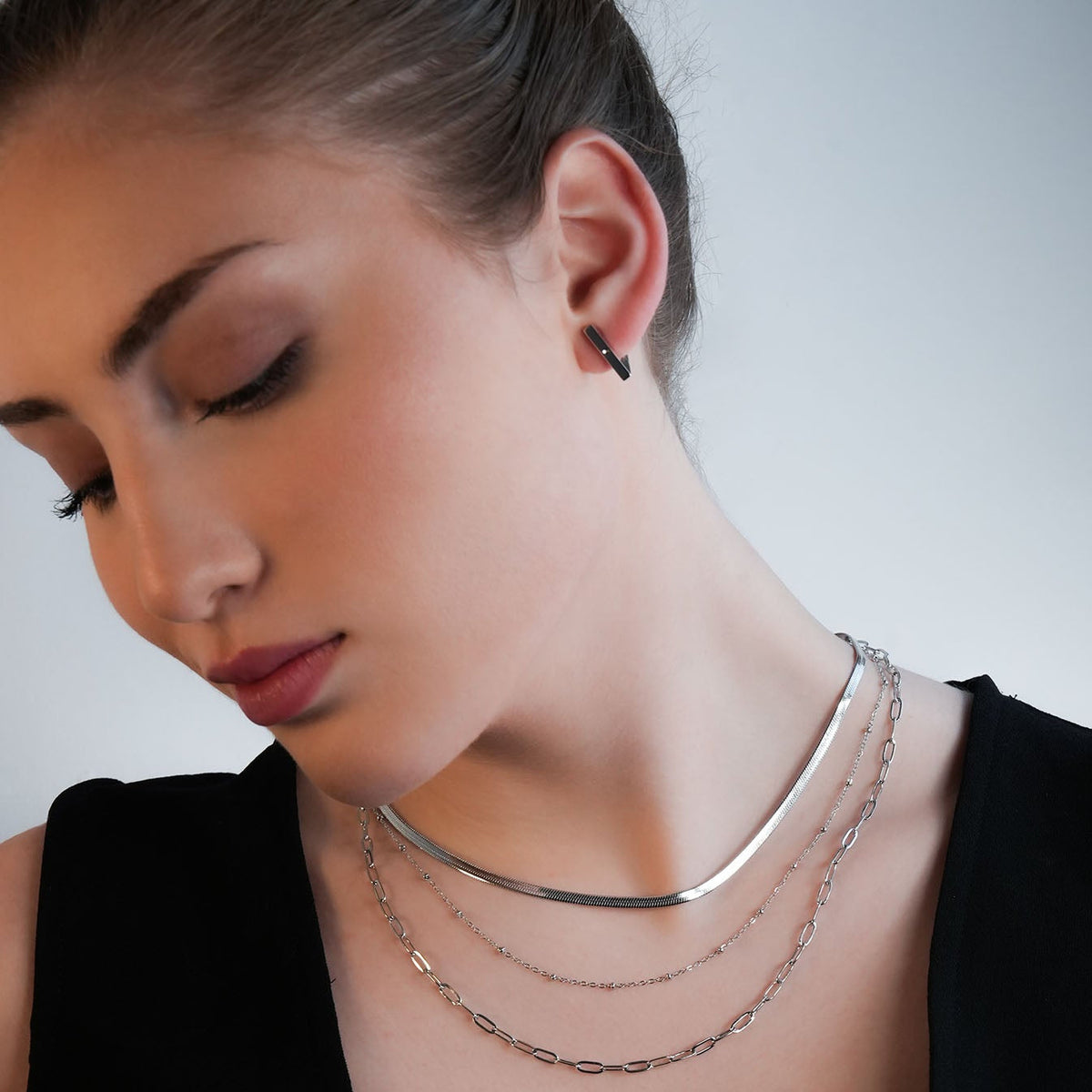 GEILNAR: Collier à triple couche à chaînes mélangées en argent