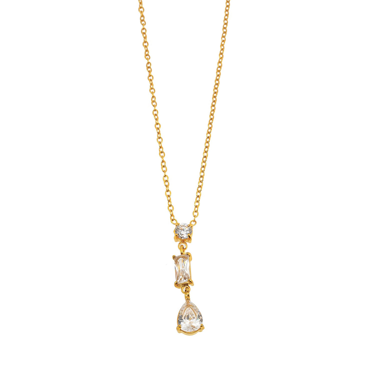 Style ROCHINA Or : Un collier à pendentif avec trio de charms en oxyde de zirconium