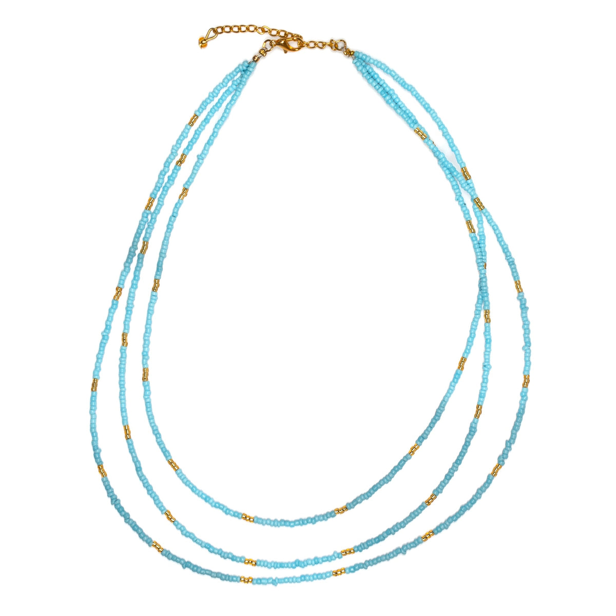 Triple Strand Seed Bead Necklace With Gold Accents