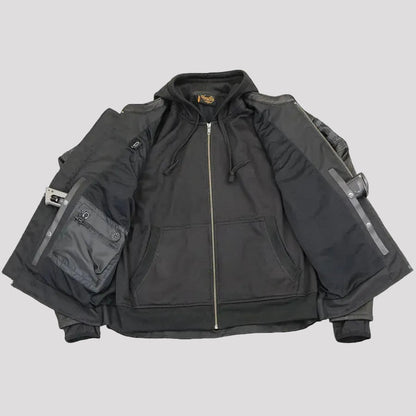 Milwaukee Leather Men's Crossover Scooter Jacket w/ Reflective Skulls & Full Sleeve Removable Hoodie