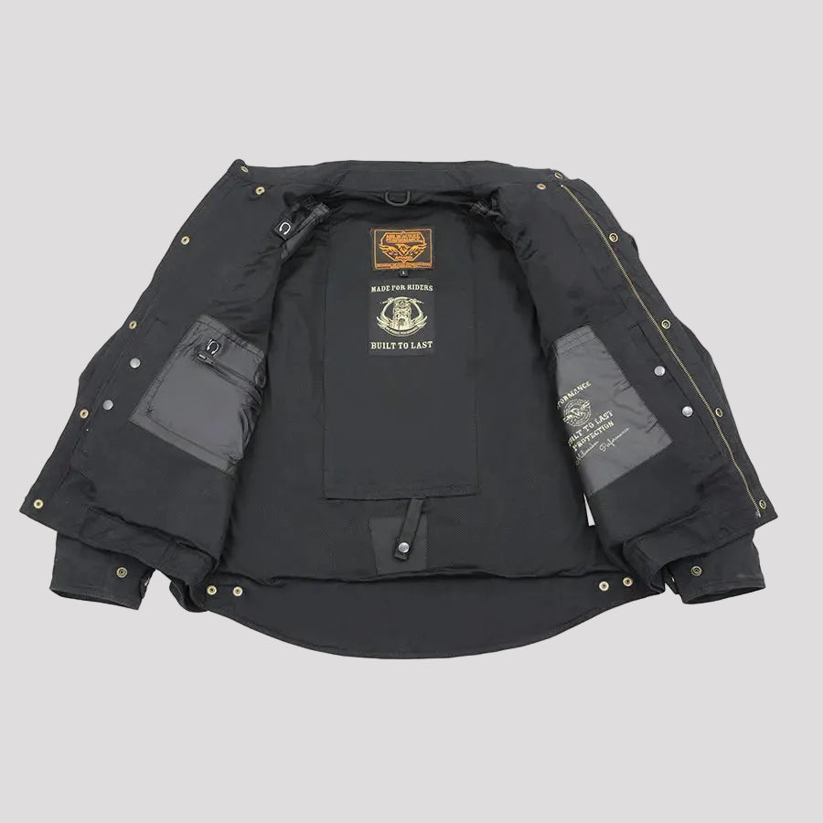 Milwaukee Leather Men's Black Armored Biker Shirt with Reinforced Fibers