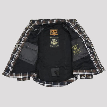 Milwaukee Leather Men's Brown Checkered Armored Flannel Biker Shirt with Reinforced Fibers