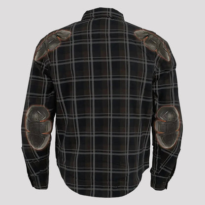Milwaukee Leather Men's Brown Checkered Armored Flannel Biker Shirt with Reinforced Fibers