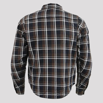 Milwaukee Leather Men's Brown Checkered Armored Flannel Biker Shirt with Reinforced Fibers