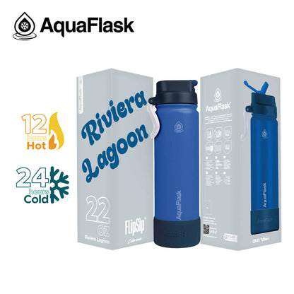 Bouteille d'eau isotherme AquaFlask (650 ml) Colorwave Flip Sip en acier inoxydable à double paroi, pour boissons chaudes et froides