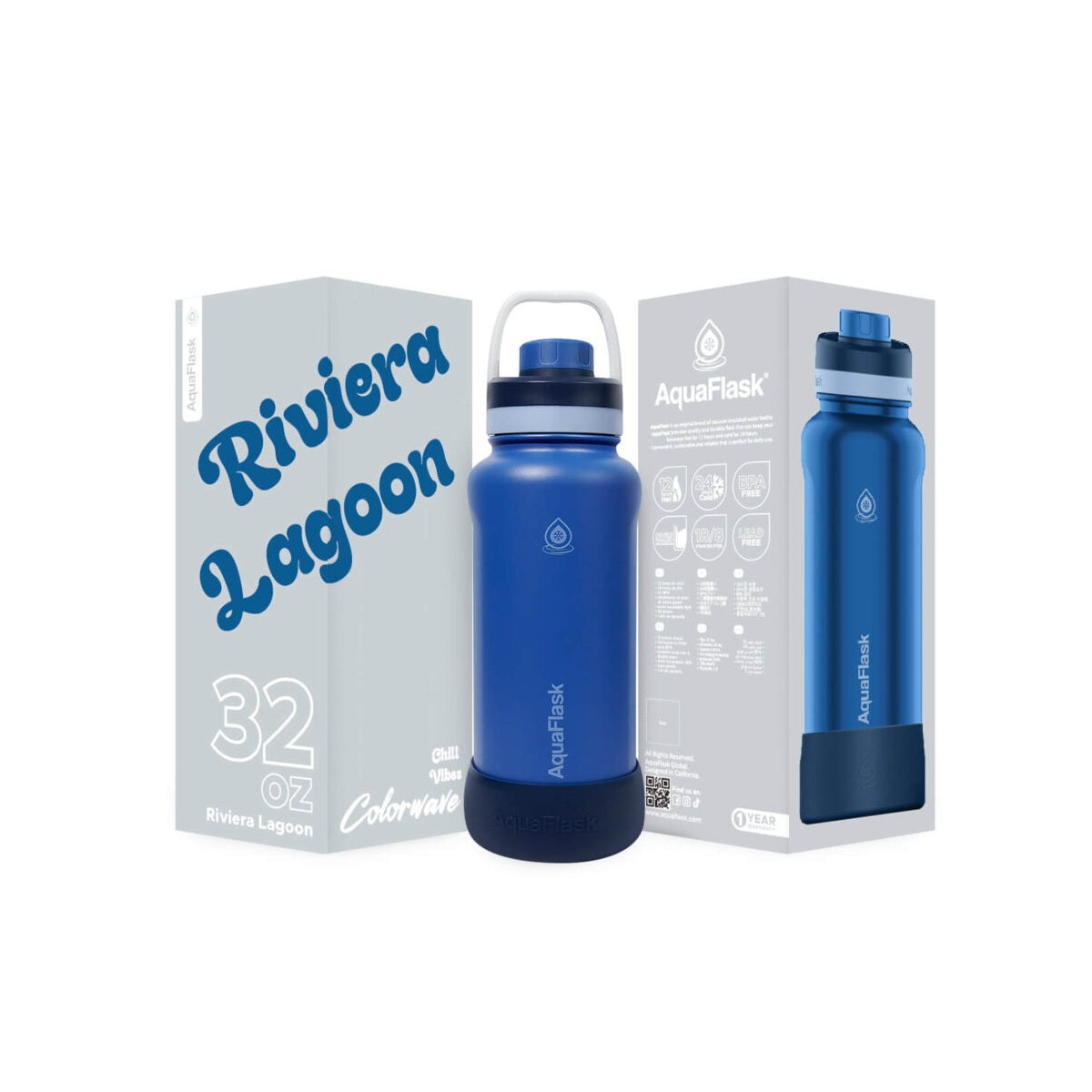 Aqua Flask Colorwave 32oz – Acier inoxydable, isolation sous vide, chaud et froid, étanche, bouteille de voyage et de bureau