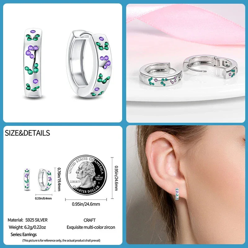 Boucles d'oreilles créoles élégantes en argent sterling et pierres précieuses