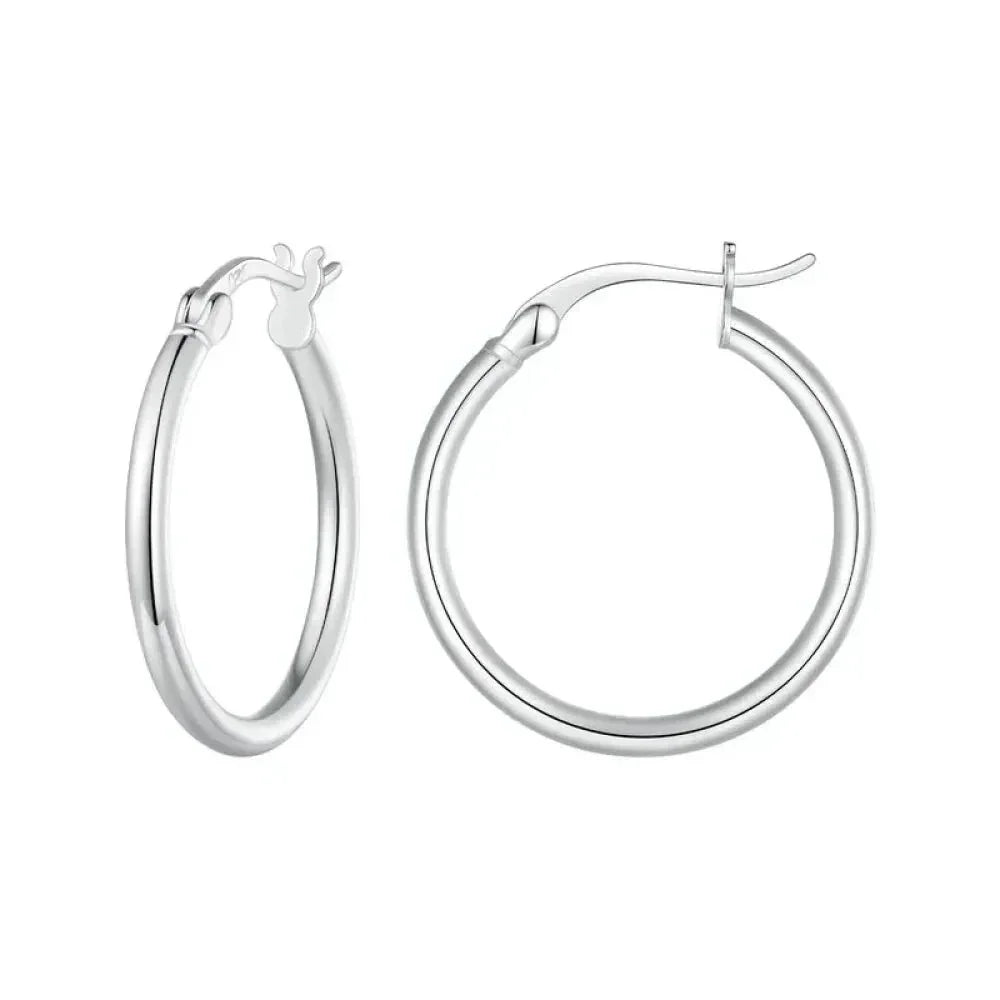 Boucles d'oreilles créoles en argent sterling 925 plaqué or blanc 14 carats | Créoles hypoallergéniques 24 mm