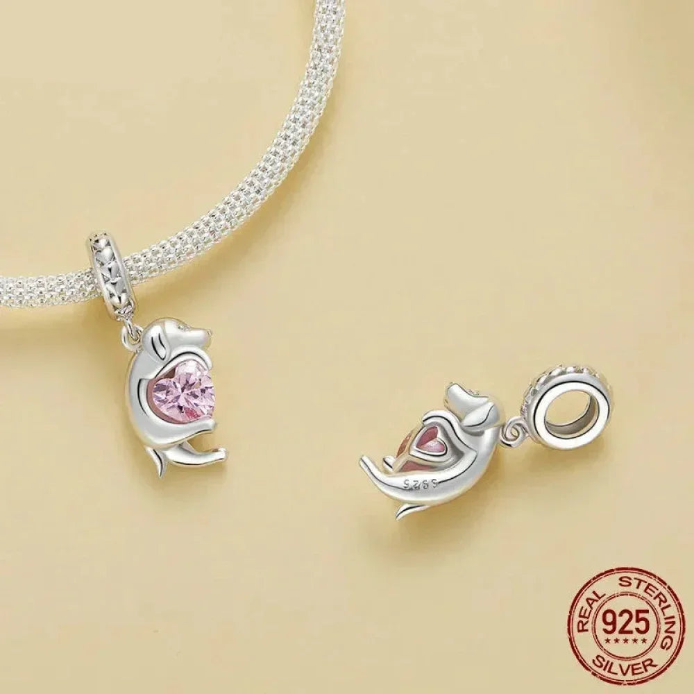 Pendentif Chien Argent Sterling 925 Véritable pour Bracelet - Caniche Teckel