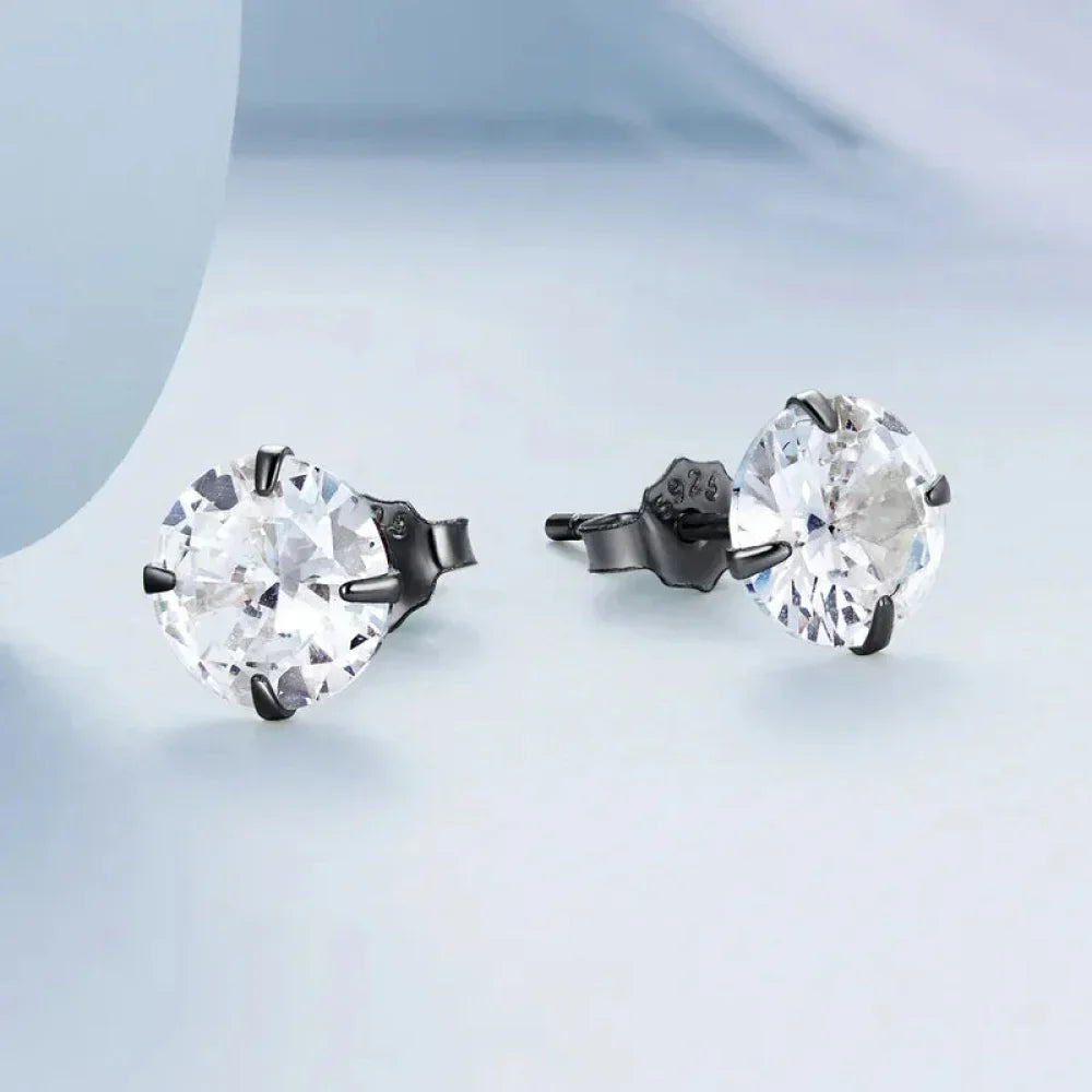 Boucles d'oreilles clous Cz - Argent sterling 925 plaqué platine - Zircons cubiques ronds hypoallergéniques 4mm 5mm 6mm 7mm Bse166