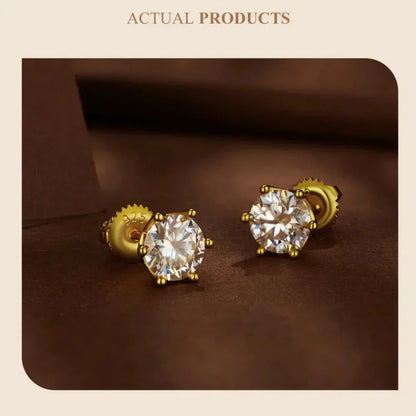 Puces d'oreilles rayonnantes en moissanite | Coupe ronde couleur D, argent 925 plaqué or