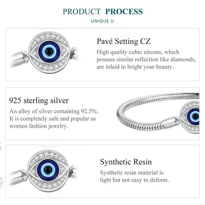 Bracelet Porte-Bonheur Œil Grec en Argent Sterling avec Zircon Cubique – Chaîne Serpent