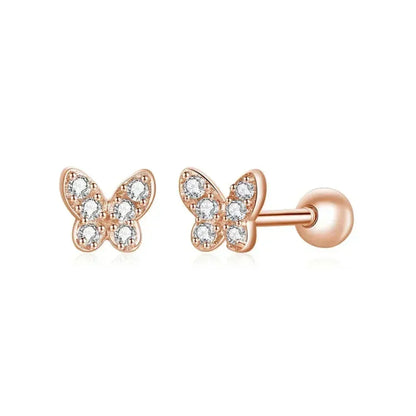 Boucles d'oreilles clous étoiles et papillons en argent sterling 925 - Bijoux délicats et raffinés